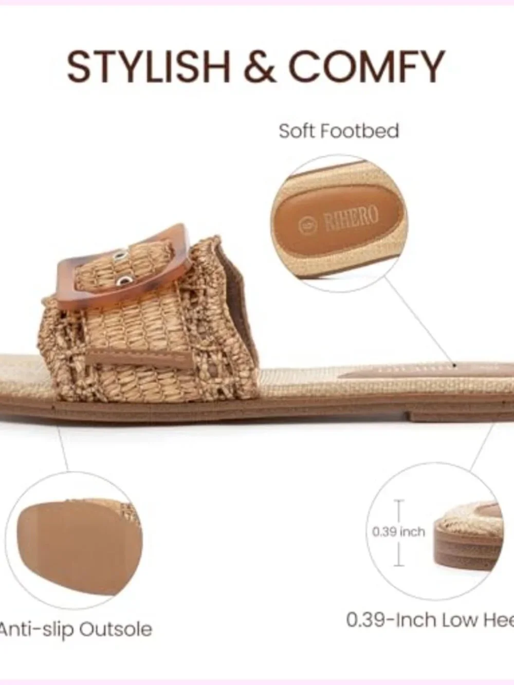 Women's Raffia Square Toe Slide Sandals - Flat Woven Summer Beach